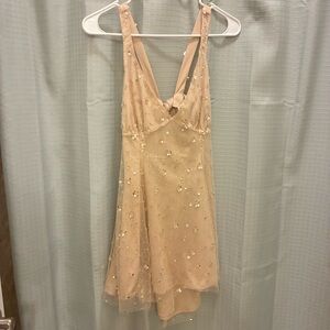 Lucy in the Sky Pale Peach Floral Sequin Mini Dress